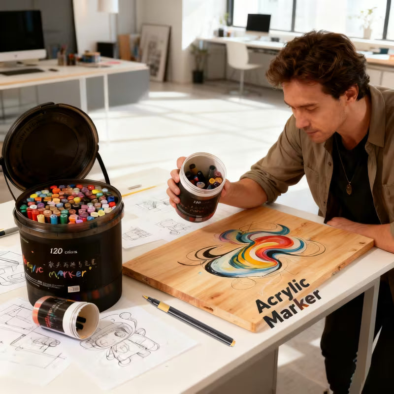 Acrylic Markers Set - Set of 120 Markers Acrylic Paint Markers Set for Adults – Fine Tip & Medium Point, Permanent & Washable Ink – Ideal for Rock, Wood, Glass, Fabric, Ceramic, Stone – Art Supplies for Professionals & DIY Crafts, Gift-Ready