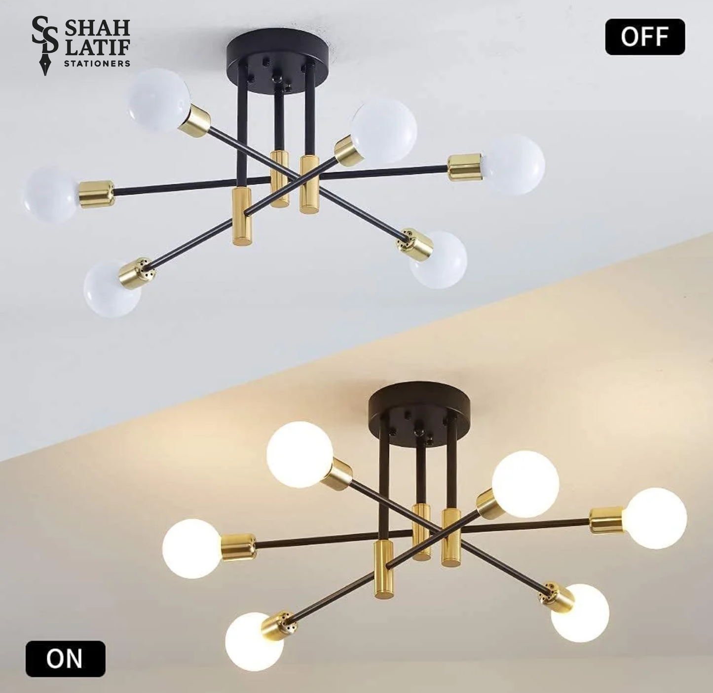 1pc Modern 6-Head Semi-Flush Mount Metal Chandelier, Polished Finish, Detachable Industrial Style Ceiling Fixture