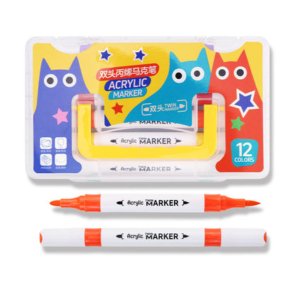 12 Colors Acrylic Paint Marker Pen Set – Paint Pens for Students, DIY Crafts, Canvas & Glass