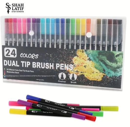 24 pcs Dual Tip Brush Art Markers, Flexible Brush & Fine Tip, for Adult Coloring, Bullet Journaling, Sketching