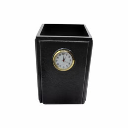 Senator Rexine Leather Office Desk Organizer 8pcs Set With Watch #20(Black)