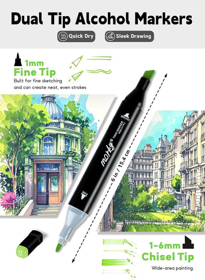 168 pcs Dual Sided Alcoholic Sketch Markers for Coloring Painting Sketching and Drawing
