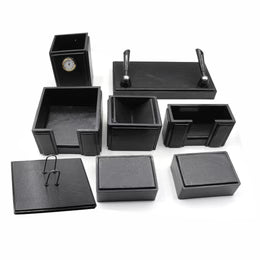 Senator Rexine Leather Office Desk Organizer 8pcs Set With Watch #20(Black)