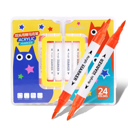 24 Colors Acrylic Paint Marker Pen Set – Paint Pens for Students, DIY Crafts, Canvas & Glass