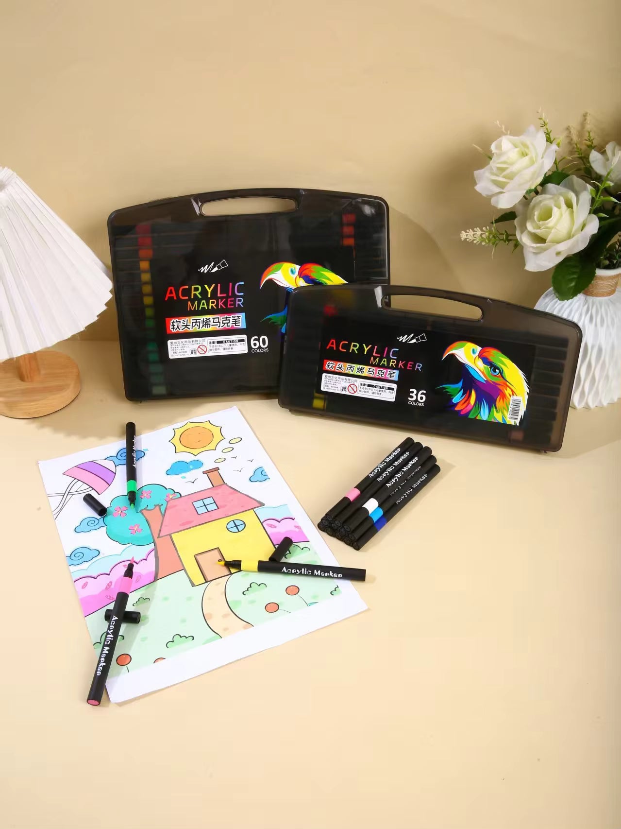 Acrylic Markers Set - Soft Brush Tip Set of 48