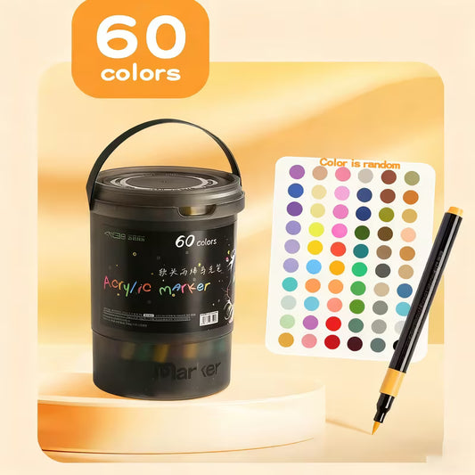 Acrylic Paint Marker Set, Portable Bucket Design, Art Supplies for Drawing, Painting, Marking, Coloring