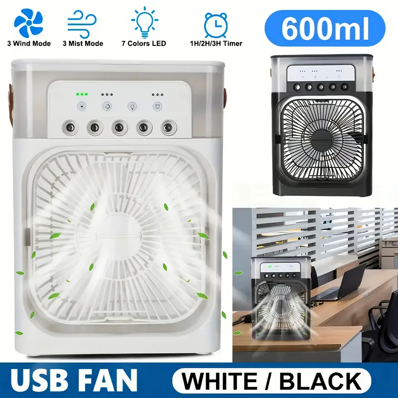 Portable Air Conditioner Fan Mist Fan , Mini Evaporative Air Cooler with 7 Colors LED Light, 1/2/3 H Timer