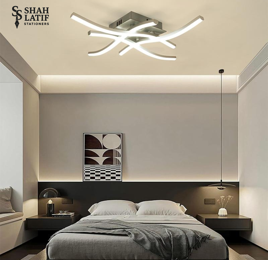 Modern LED Ceiling Light for Living Room, Design Curved Ceiling Light with 4 Built-in LED Strips