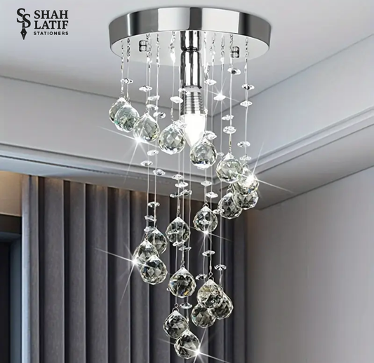 1pc Modern Crystal Chandelier, 19.94cm Semi Flush Mount Ceiling Light, Polished Metal with Crystal Embellishment, No Bulb Included