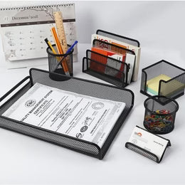 Table Set Metal Mesh Desk Organizer